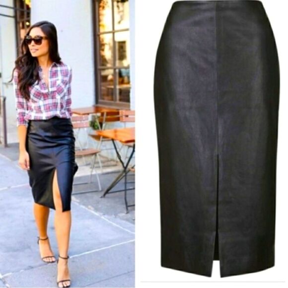 Topshop Dresses & Skirts - Topshop faux leather midi skirt w/ front slit